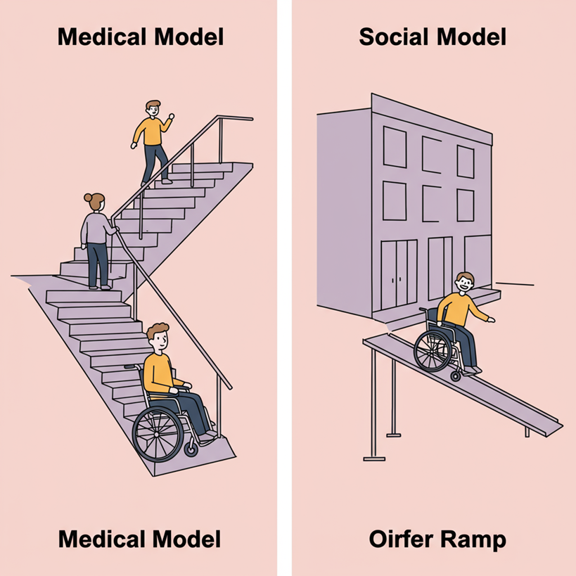 Diagram comparing the social and medical models of disability
